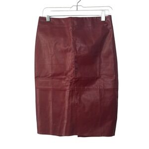 Lulus Skirt‎ Burgundy Faux Leather Midi Back Slit Size Medium